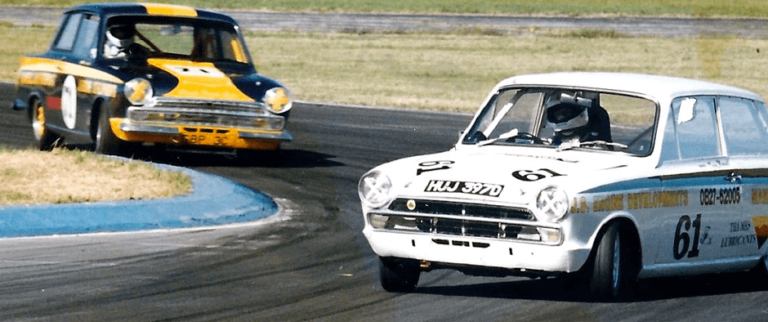Lotus Cortina racing cars, including number 61