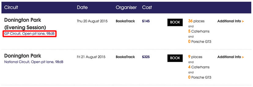 The BookaTrack Track Day Calendar