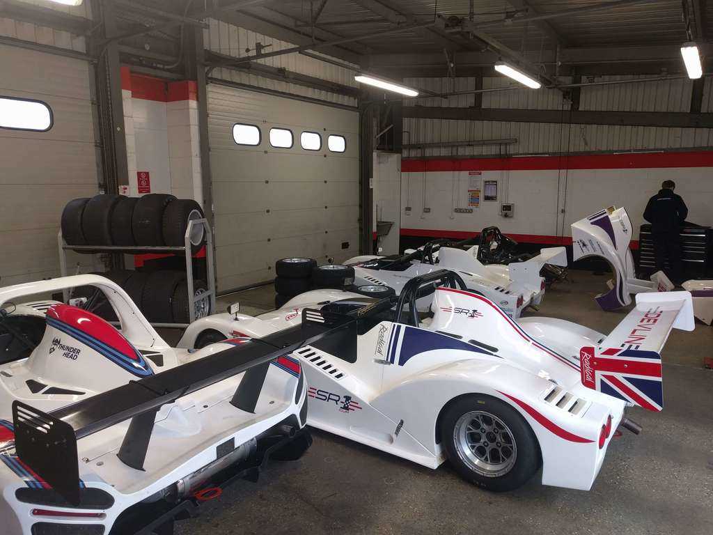 A garage full of Radicals at Brands hatch