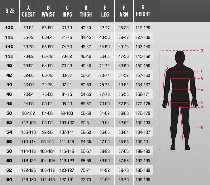 Race Suit Size Chart