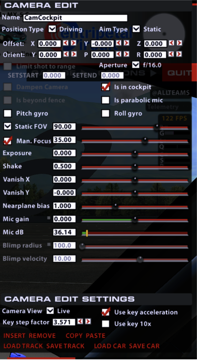 iRacing Camera Edit Settings