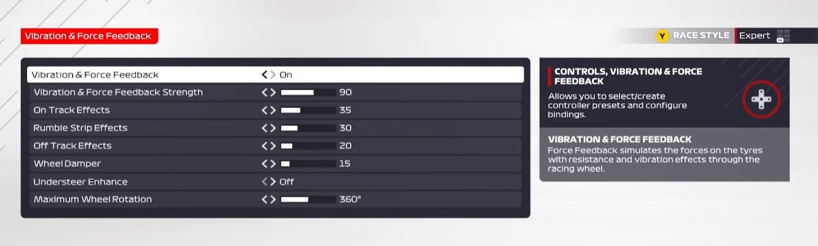 Wheelbase Settings for F1 23 - Asetek